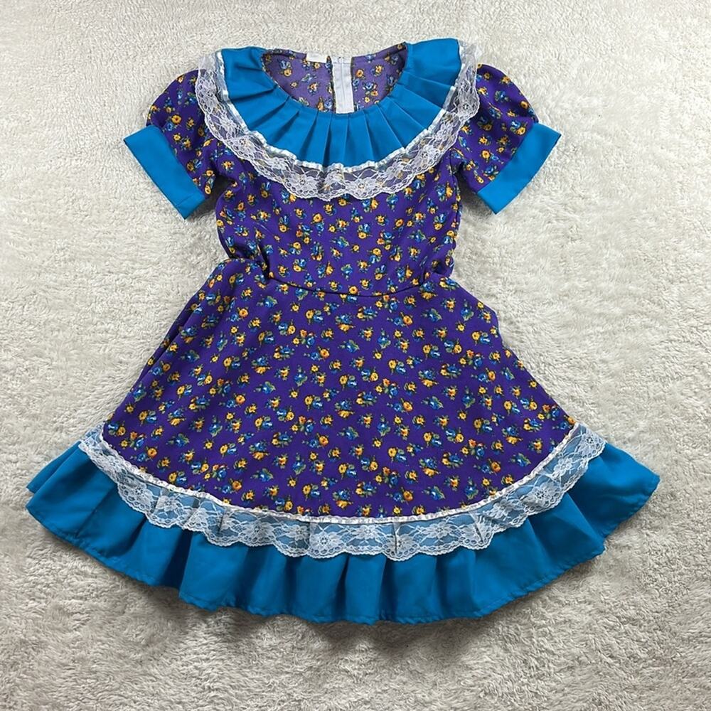 Unbranded Floral and lace‎ ruffled twirly fit and flare dress, size xs